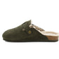 Womens Winter Khaki Slippers Faux Fur Lined Suede Clogs Slip On Adjustable Buckle Cork Footbed Backless Mules Ladies Casual Slippers