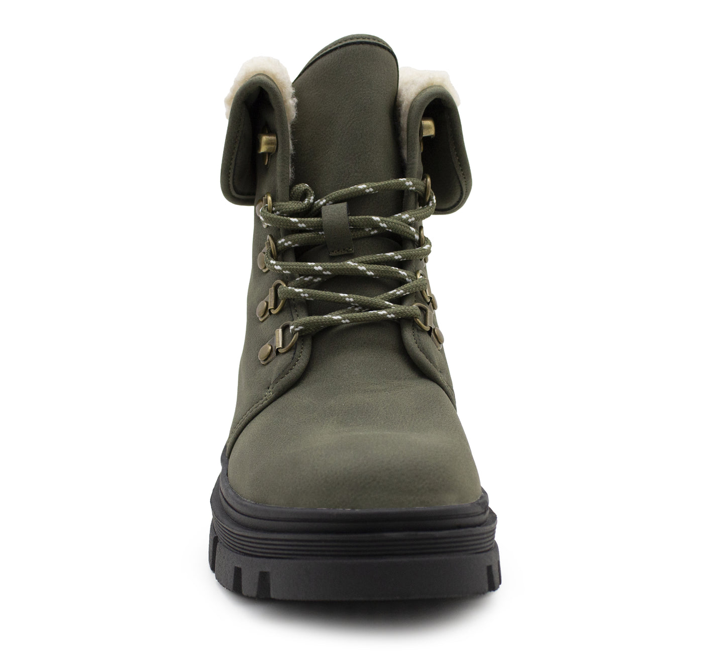 Womens Khaki Winter Ankle Boots Chunky Sole Platform Faux Fur Lined Warm Fleece Trim Ladies High Top Hiking Combat Fashion Boots