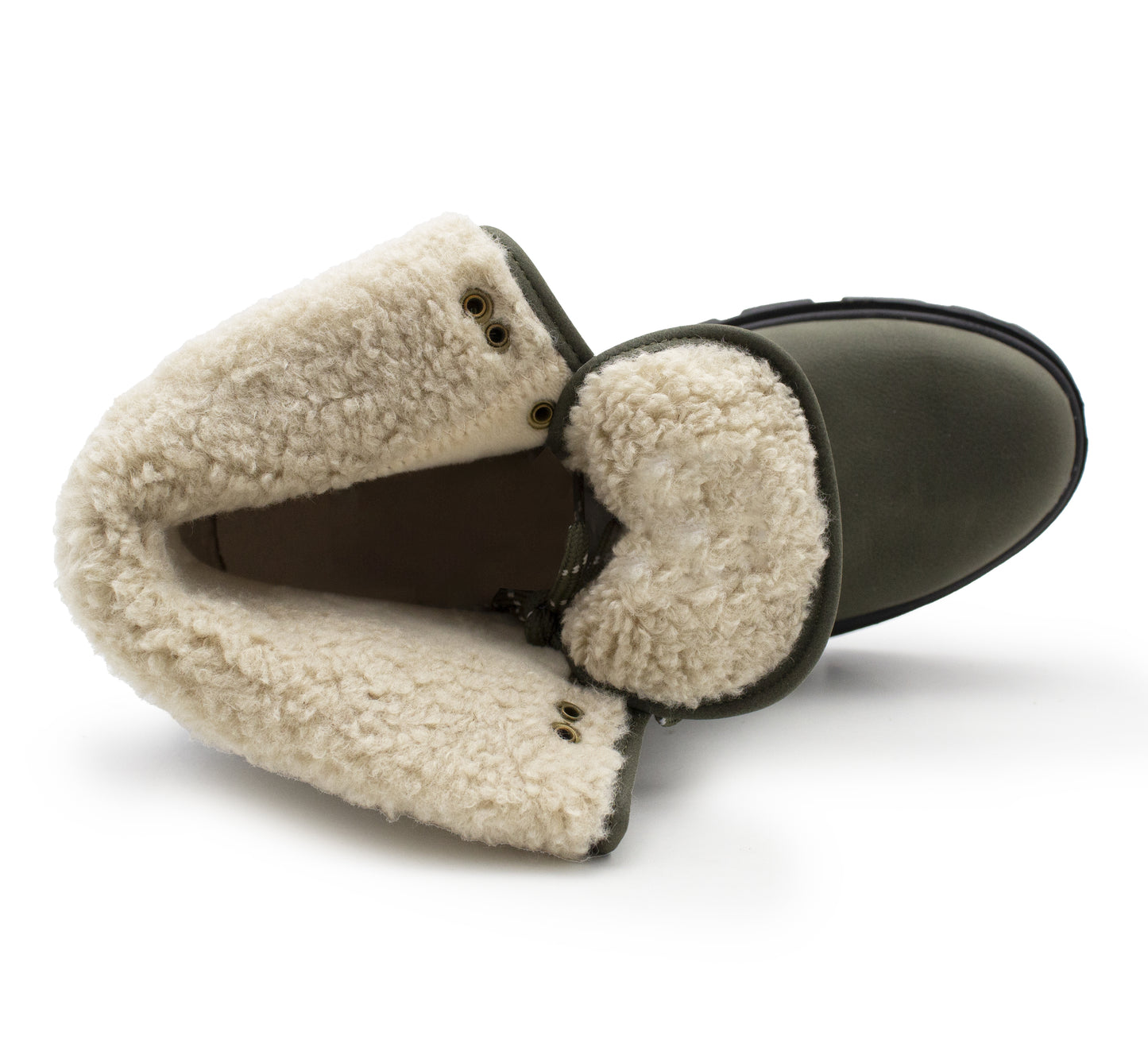 Womens Khaki Winter Ankle Boots Chunky Sole Platform Faux Fur Lined Warm Fleece Trim Ladies High Top Hiking Combat Fashion Boots