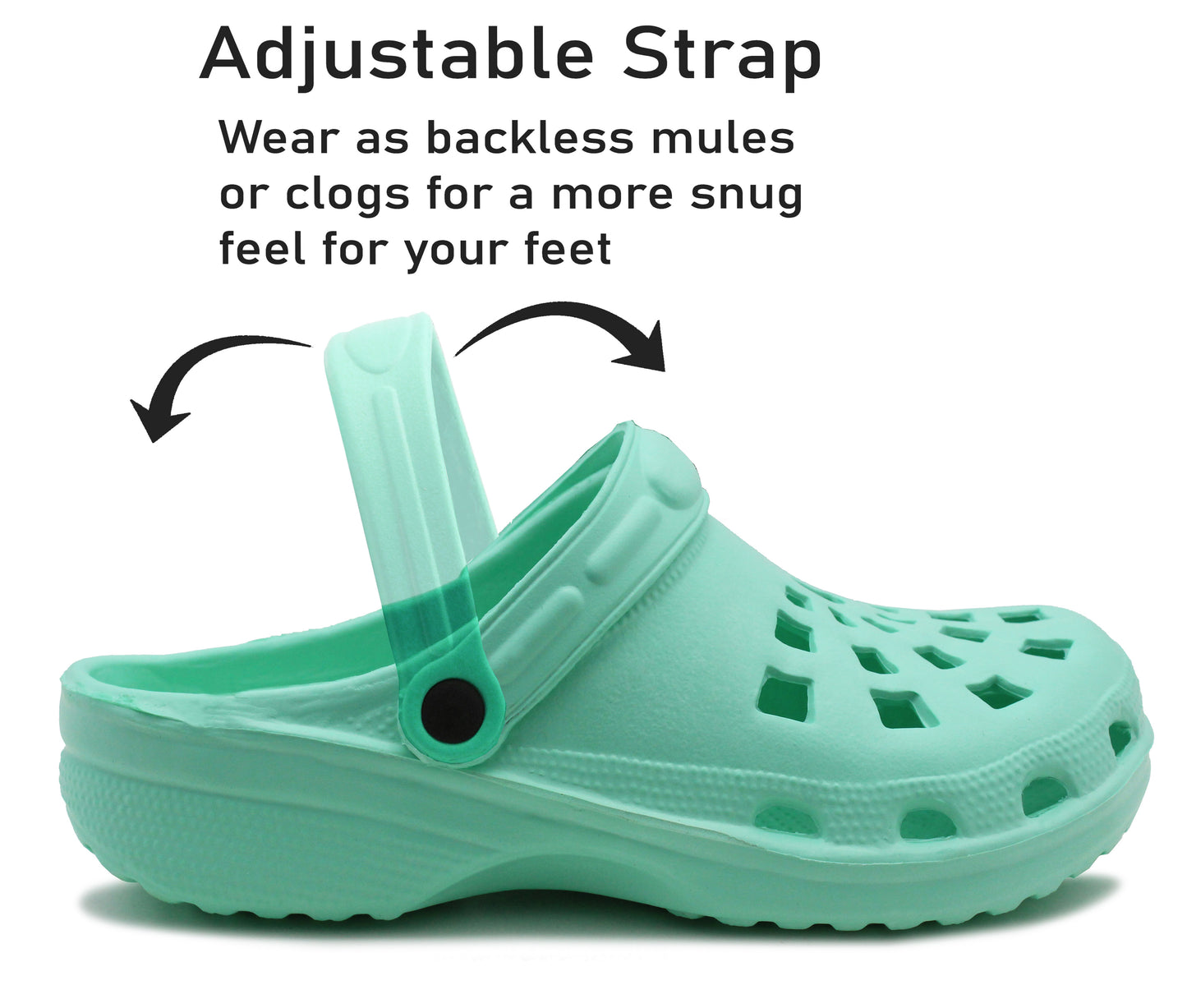 Womens Lightweight Mint Green EVA Clogs Slip On Breathable Adjustable Strap Garden Beach Hospital Nurse Kitchen Water Shoes Sandals (Copy)