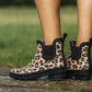 Womens Leopard Print Waterproof Ankle Boots Wellingtons Ladies Slip On Short Chelsea Rain Boots Festival Gardening Wellie Boots