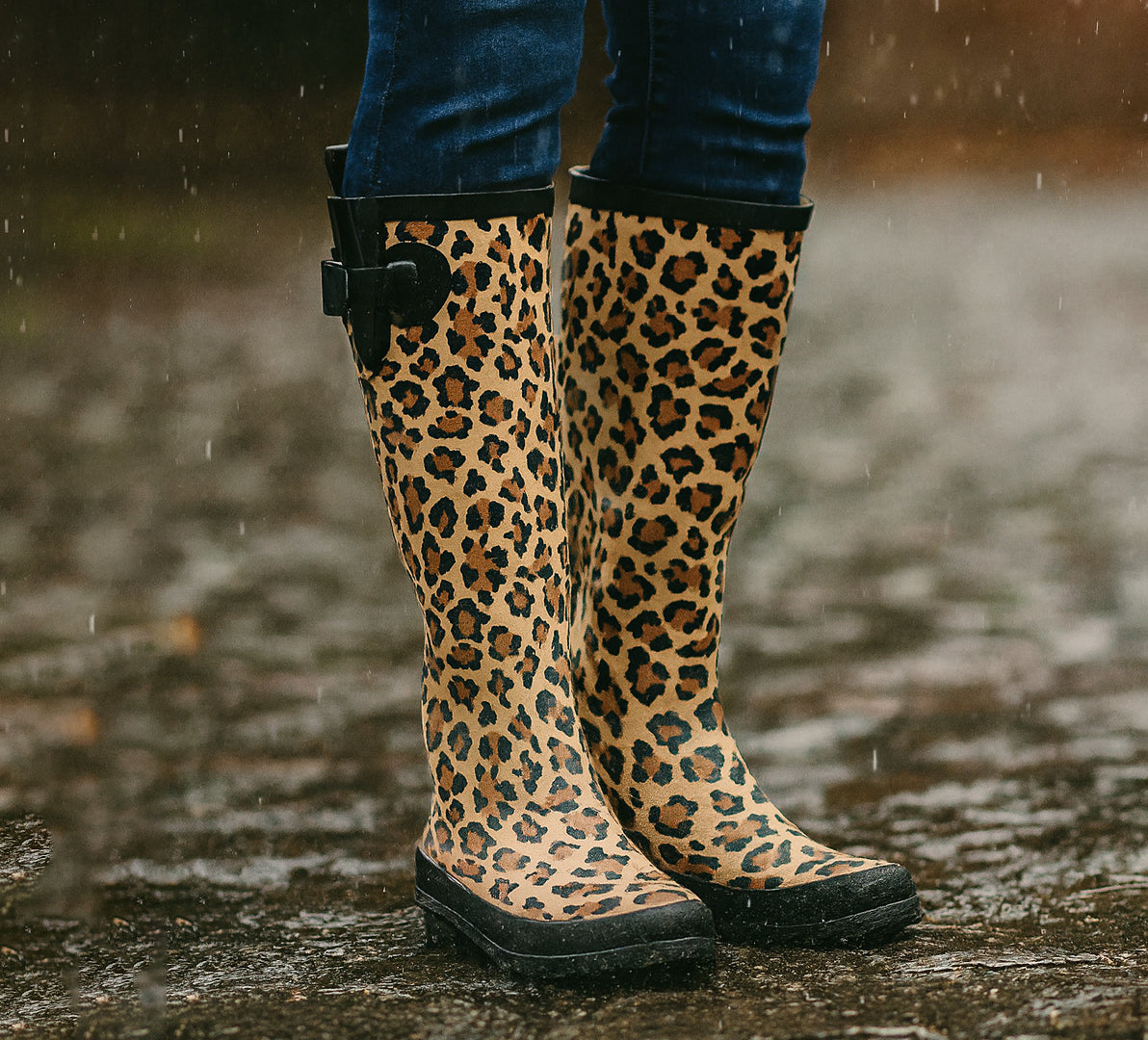 Womens Adjustable Calf Wellies Waterproof Ladies Fashion Festival Dog Walking Rain Mud Leopard Print Wellington Boots
