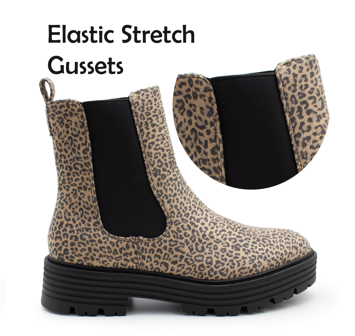 Womens Platform Boots Ladies Slip On Chunky Sole Faux Suede Elastic Slip On Fashion Chelsea High Ankle Boots