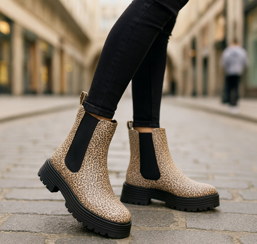 Womens Platform Boots Ladies Slip On Chunky Sole Faux Suede Elastic Slip On Fashion Chelsea High Ankle Boots