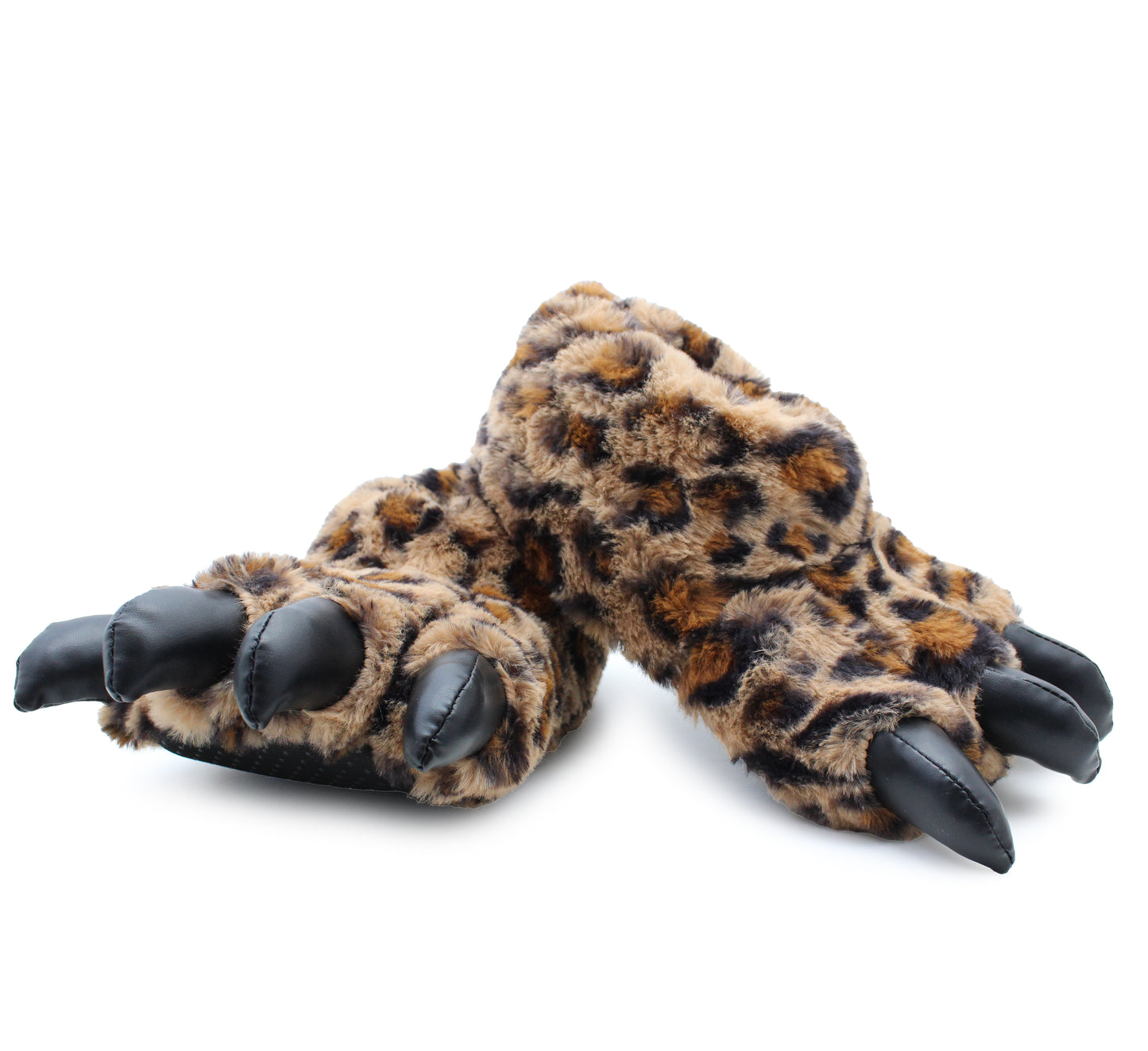 Womens Plush Claw Slippers Animal Paw Novelty Warm Furry Leopard Print House Shoes Ladies Winter Slip On Soft Indoor Slippers