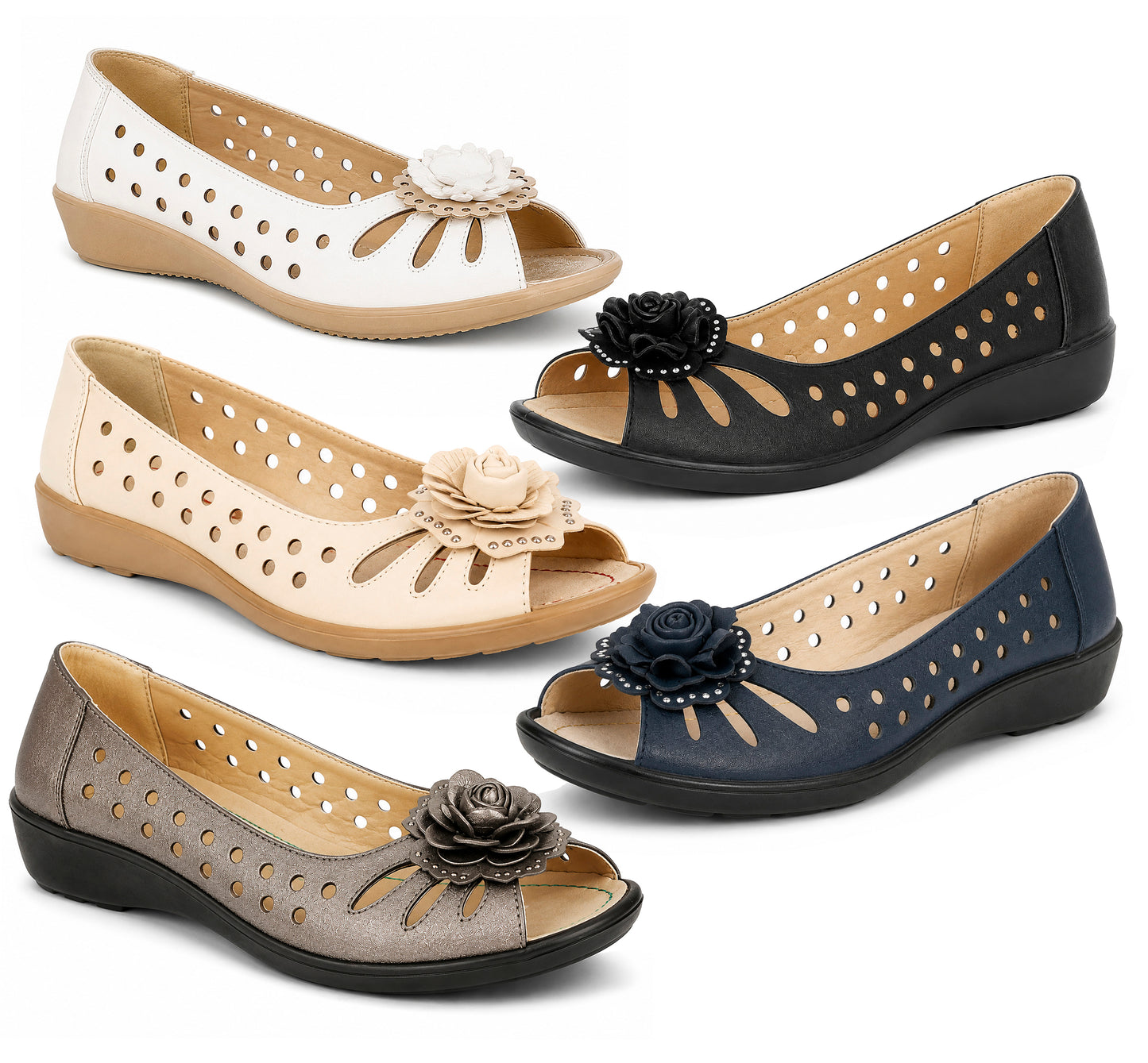 Womens Fashion sandals Slip On Open Peep Toe Pumps Ladies Leather sock Flower Summer Shoes