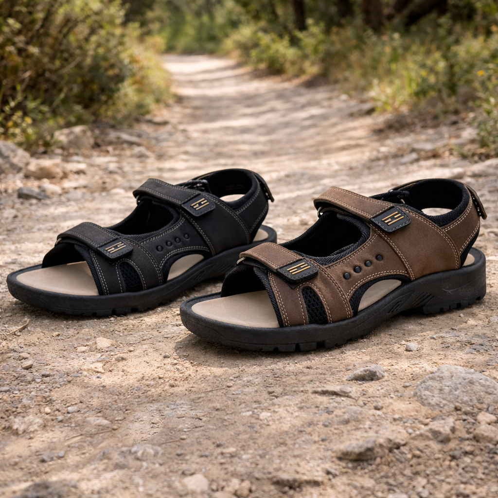Mens Sports Sandals Hiking Triple Fasten Touch Close Straps Outdoor Trekking Beach Walking Water Summer Shoes