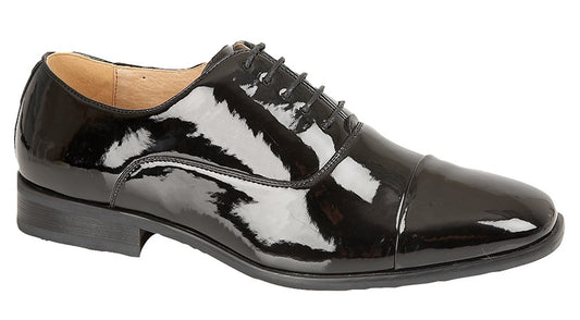 Mens Smart Formal Black Patent Shine Oxford Pleated Cap Toe Shoes Derby Dress