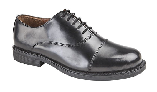 Mens Gents Black Leather Capped Oxford Cadet Formal Lace Up Shoes