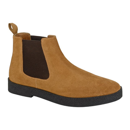 Mens Tan Suede Leather Chelsea Boots Slip On Elastic Gusset Smart Ankle Boot Shoes