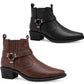 Men’s Western Cowboy Ankle Boots Harness Buckle Cuban Heel Biker Shoes