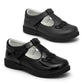 Girls Mary Jane School Shoes Black T-Bar Touch Fasten Adjustable Back To School Uniform Shoe
