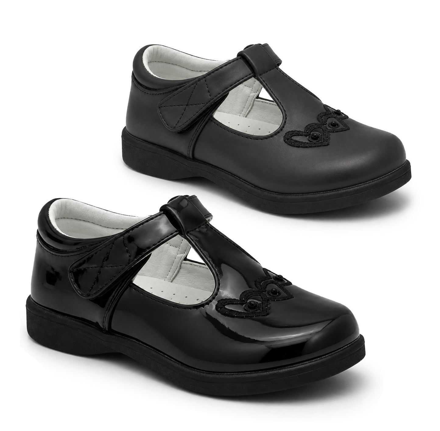 Girls Mary Jane School Shoes Black T-Bar Touch Fasten Adjustable Back To School Uniform Shoe