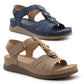 Womens Adjustable Sandals Ladies Low Wedge T-Bar Summer Beach Walking Shoes