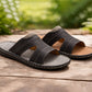 Mens Slip On Sandals Faux Leather Open Toe Sliders Flat Beach Casual Summer Slippers Comfort Sliders