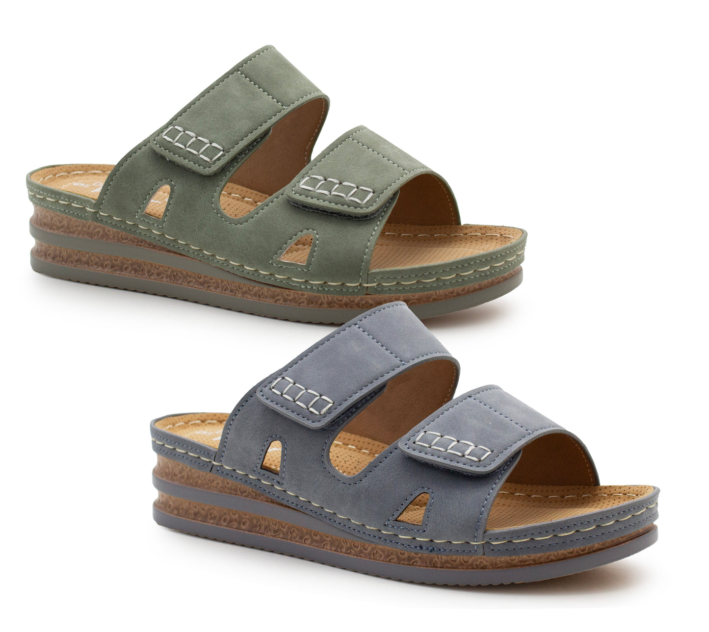 Womens Wedge Sandals Slip On Touch Fasten Backless Fashion Slides Ladies Lightweight Summer Beach Casual Shoes