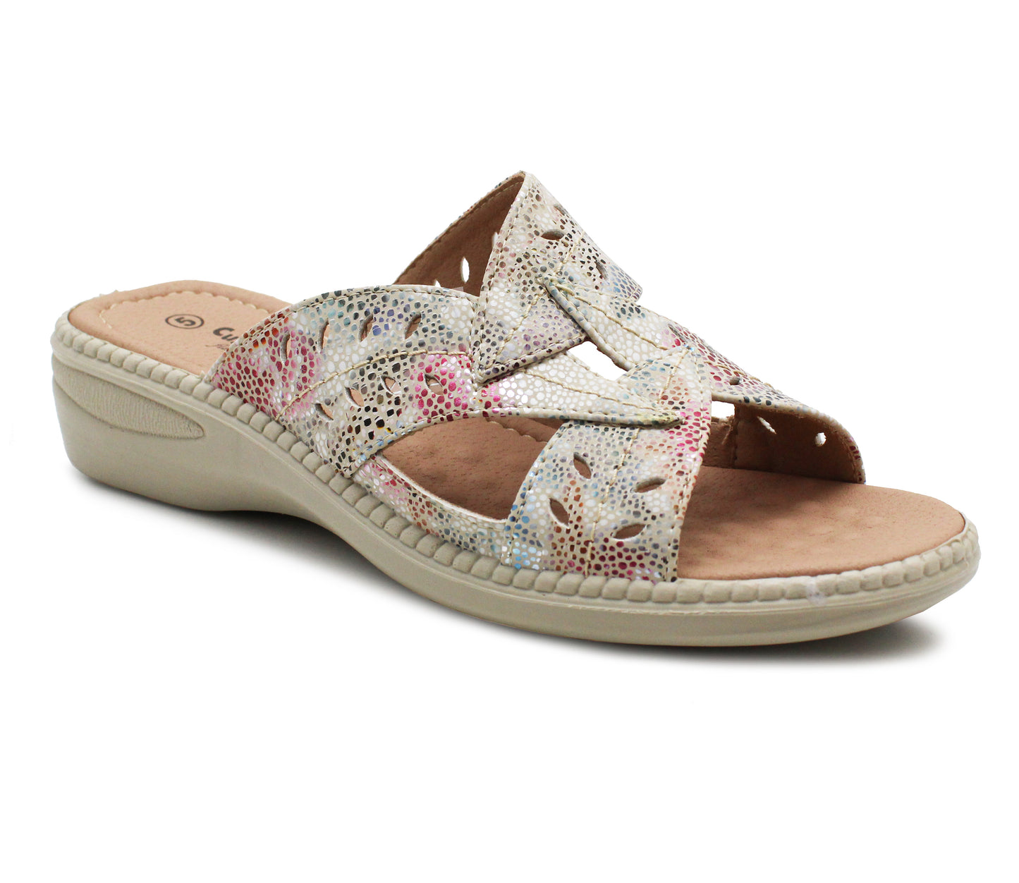 BAMBI Womens Mules Sandals in Beige Multi