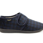 Mens Slippers Check Faux Fur Lined Thermal Wide Open Touch Fasten Straps House Shoes Navy