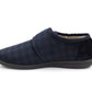 Mens Slippers Check Faux Fur Lined Thermal Wide Open Touch Fasten Straps House Shoes Navy