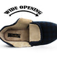 Mens Slippers Check Faux Fur Lined Thermal Wide Open Touch Fasten Straps House Shoes Navy