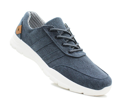 Mens Canvas Denim Lace Up Trainers Navy Blue Smart Casual Flat Low Top Sneaker Pumps