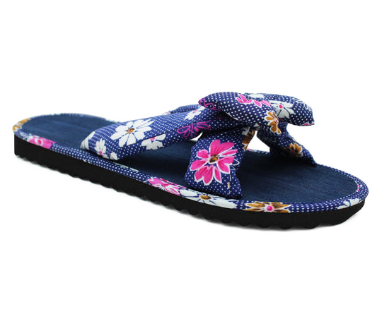 Womens Lightweight Floral Mule Sandals Slip On Sliders Summer Beach Flip Flops Ladies Flat Spa Pool Slides Navy Floral
