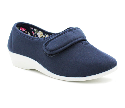 FLORA Womens Ladies Canvas Wide Opening Touch Fasten in Navy