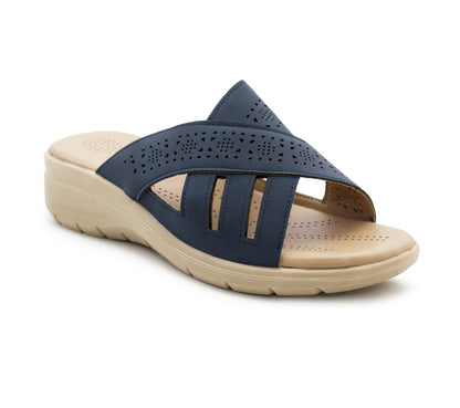 Womens Backless Sandals Slip On Low Wedge Open Toe Mules Summer Fashion Beach Slides Flip Flops