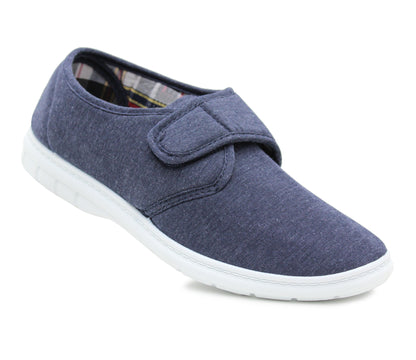 Mens Touch Fasten Casual Navy Canvas Trainer Pumps Flat Driving Loafers Shoes