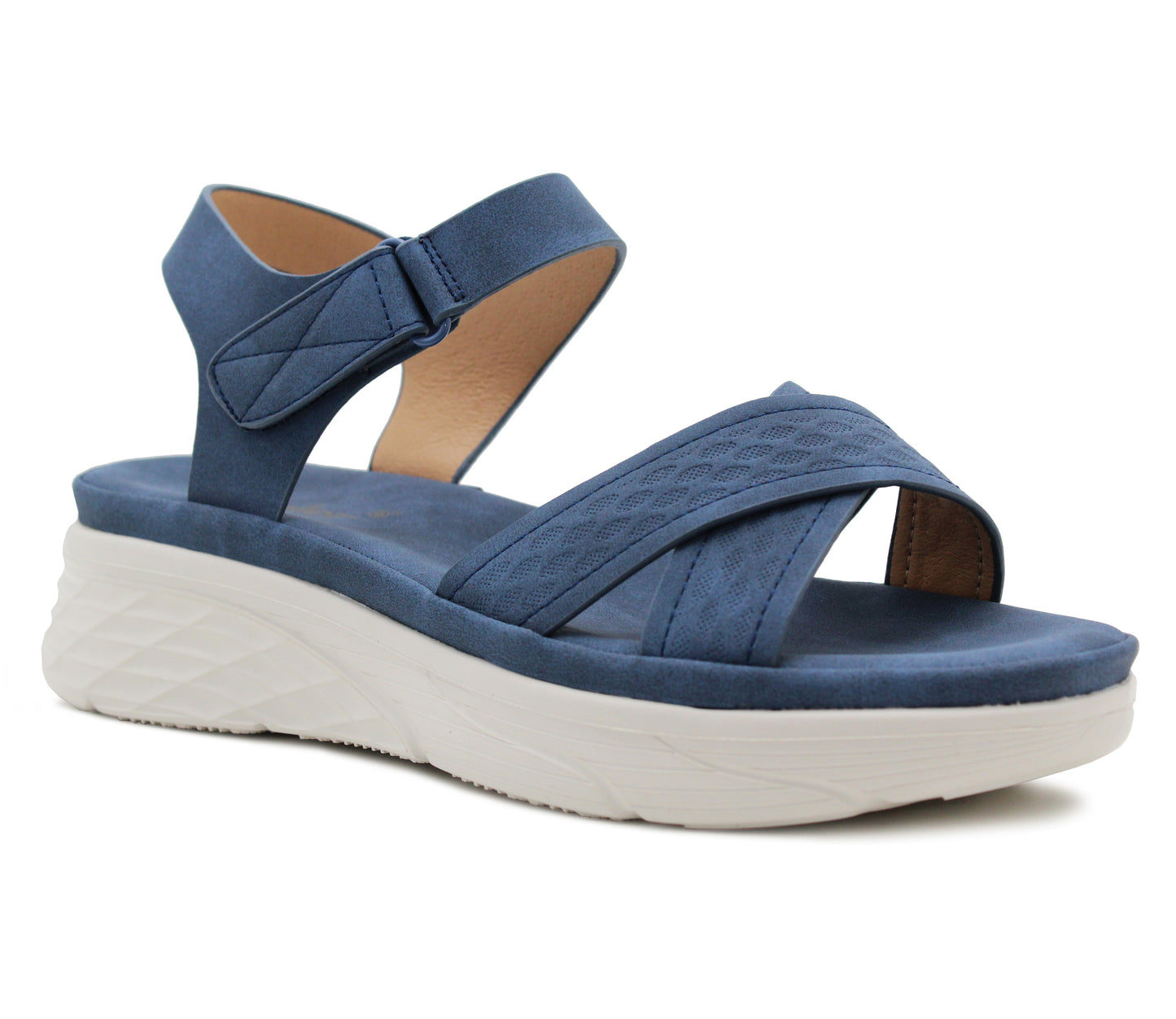 KALY Womens Chunky Platform Wedge Fashion Sandals in Blue