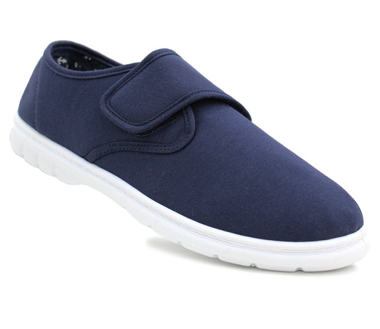 Mens Canvas Touch Fasten Pumps Flat Slip On Strap Loafers Casual Trainers Sneaker Deck Shoes