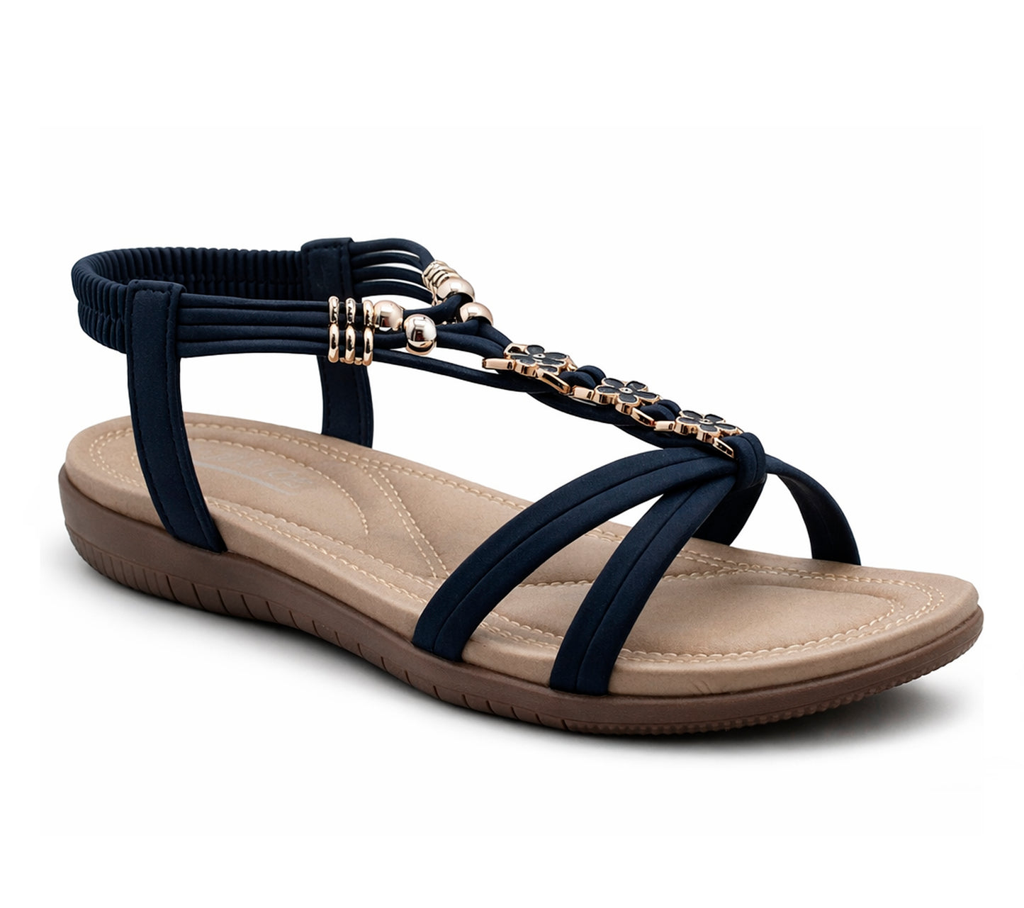 Womens Strappy Sandals Elastic Back Strap Comfort Flat Open Toe Summer Casual Beach Holiday Shoes