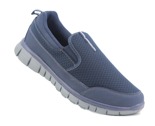 Unisex Super Lightweight Memory Foam Slip On Elasticated Breathable Navy Mesh Casual Sneaker Pumps Trainers