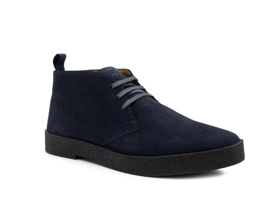 Mens Navy Suede Desert Boots Smart Casual Lace-Up Chukka Boots with Rubber Sole
