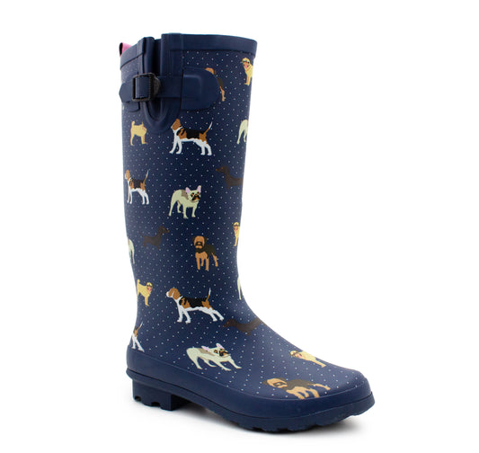 Womens Adjustable Calf Wellies Waterproof Ladies Fashion Festival Dog Walking Rain Mud Wellington Boots