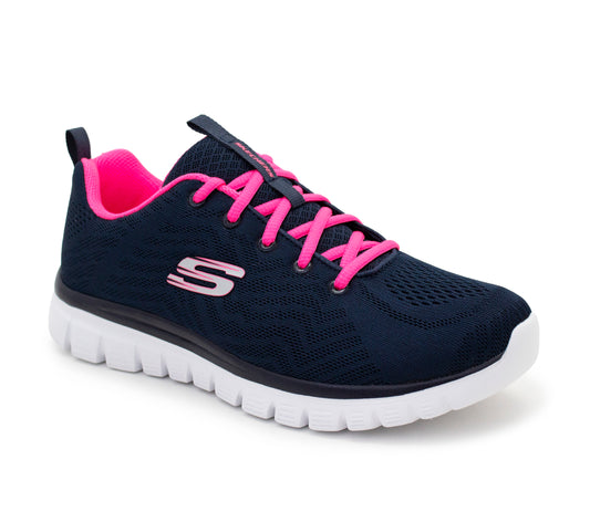Skechers 12615 Graceful Wide Fit Womens Trainers Memory Foam Ladies Sneakers Navy Pink Mesh