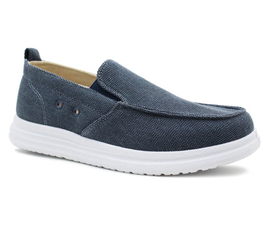 Mens Canvas Denim Slip On Trainers Elastic Flat Casual Deck Boat Shoe Loafers Navy