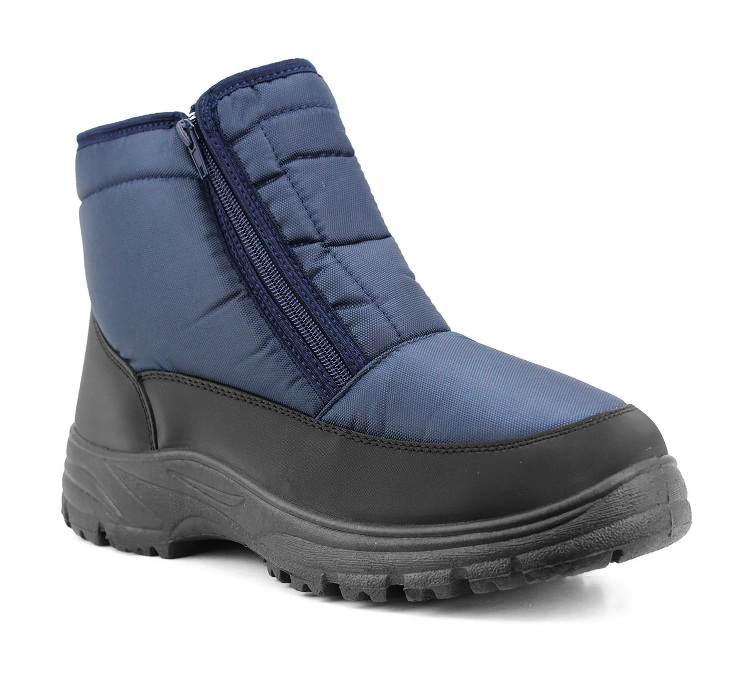 Mens Navy Snow Boots Warm Thermal Fleece Lined Zip Up Slip On Insulated Outdoor Winter Walking Ankle Boots
