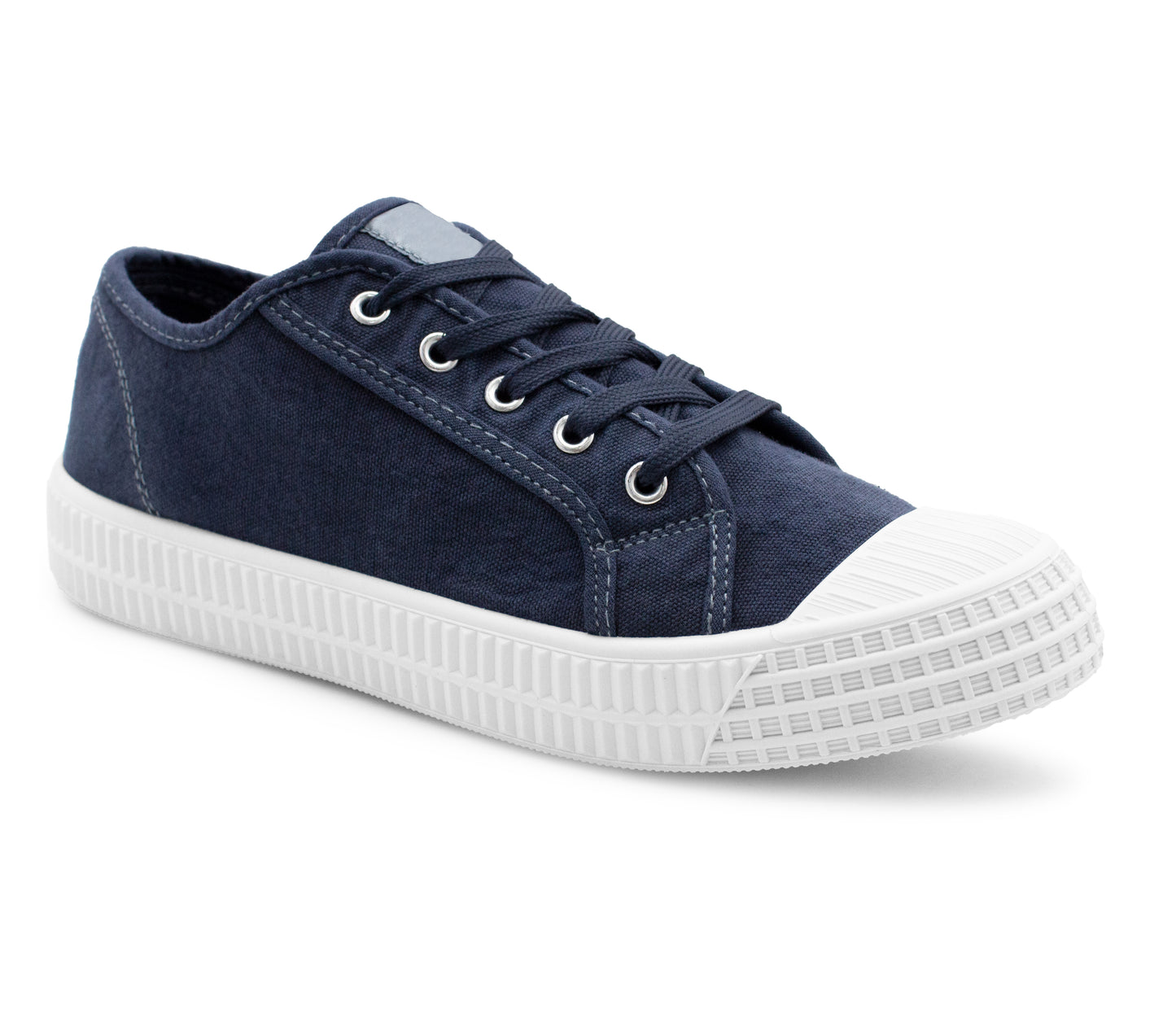 Womens Canvas Navy Lace Up Trainers Flat Sole Baseball Sneakers Ladies Flat Low Top Fashion Trainer Pumps