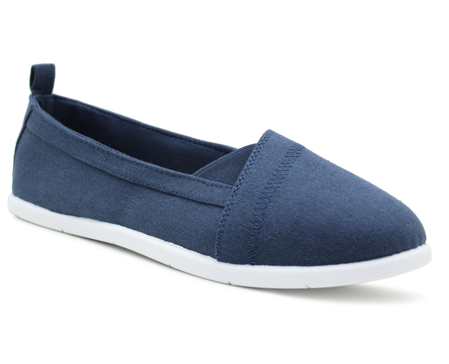 Womens Navy Canvas Slip On Plimsolls Flat Pumps Casual Espadrilles Loafer Trainers