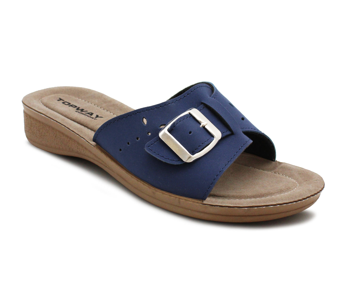 B880940 Womens Slip On Flat Low Wedge Sandals in Navy