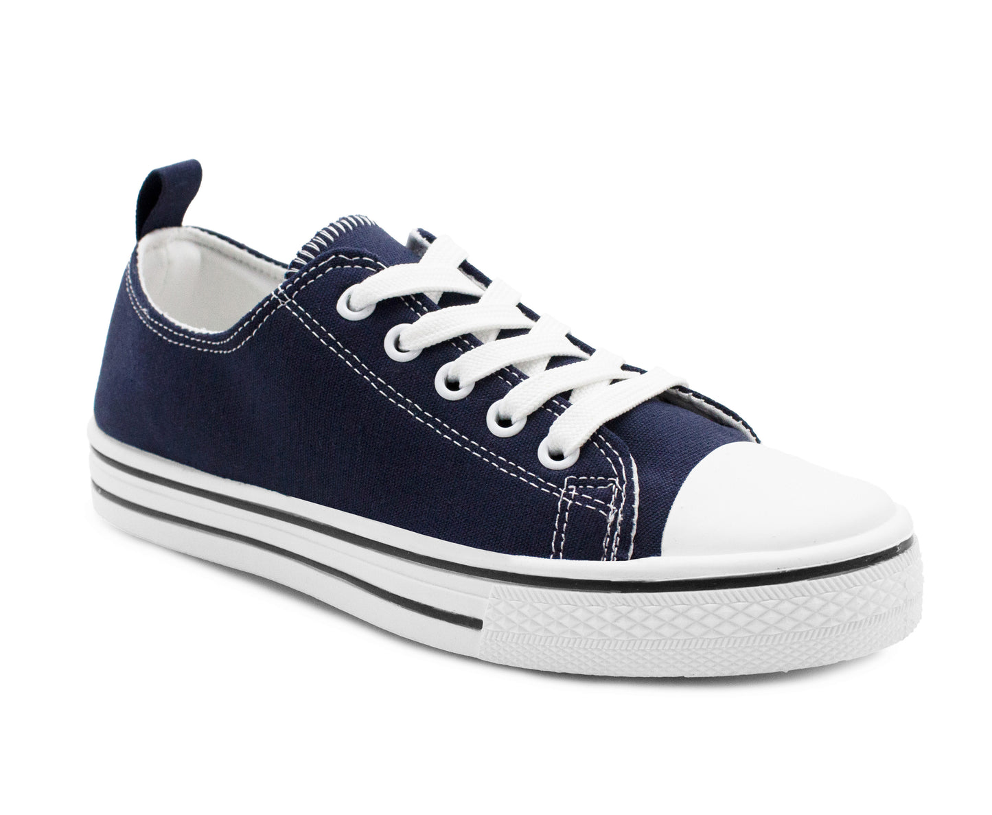 Womens Canvas Trainers Navy Lace Up Baseball Sneakers Ladies Flat Low Top Fashion Trainer Pumps