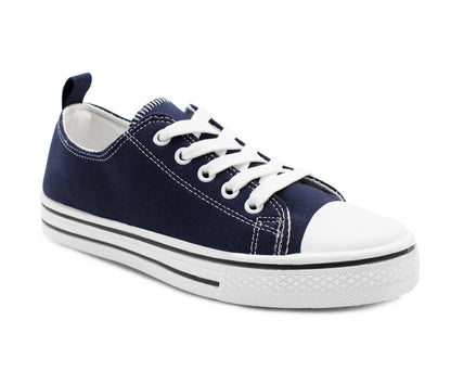Womens Canvas Trainers Navy Lace Up Baseball Sneakers Ladies Flat Low Top Fashion Trainer Pumps