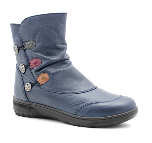 Womens Chelsea Ankle Boots Genuine Navy Leather Zip Up Fashion Dealer Smart Casual Ankle Boots