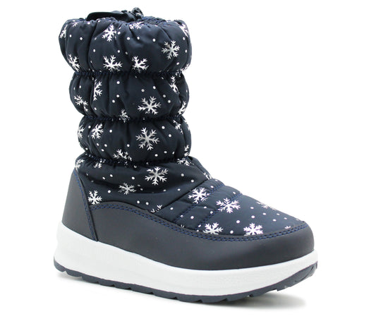 Girls Navy Blue Winter Snow Boots Kids Thermal Quilted Faux Fur Lined Zip Up Mid Calf Ankle Booties