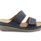 Womens Backless Sandals Touch Fasten Low Wedge Heel Open Toe Metallic Summer Ladies Fashion Sandal Beach Slides Shoes Navy