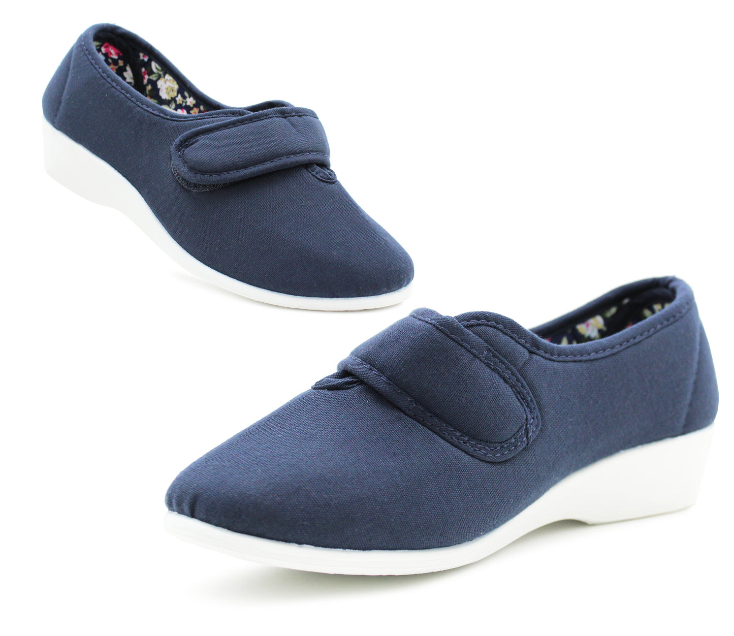 FLORA Womens Ladies Canvas Wide Opening Touch Fasten in Navy