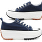 Womens Chunky Platform Sole Navy Canvas Trainers Ladies Lace Up Retro Fashion Sneakers Pumps