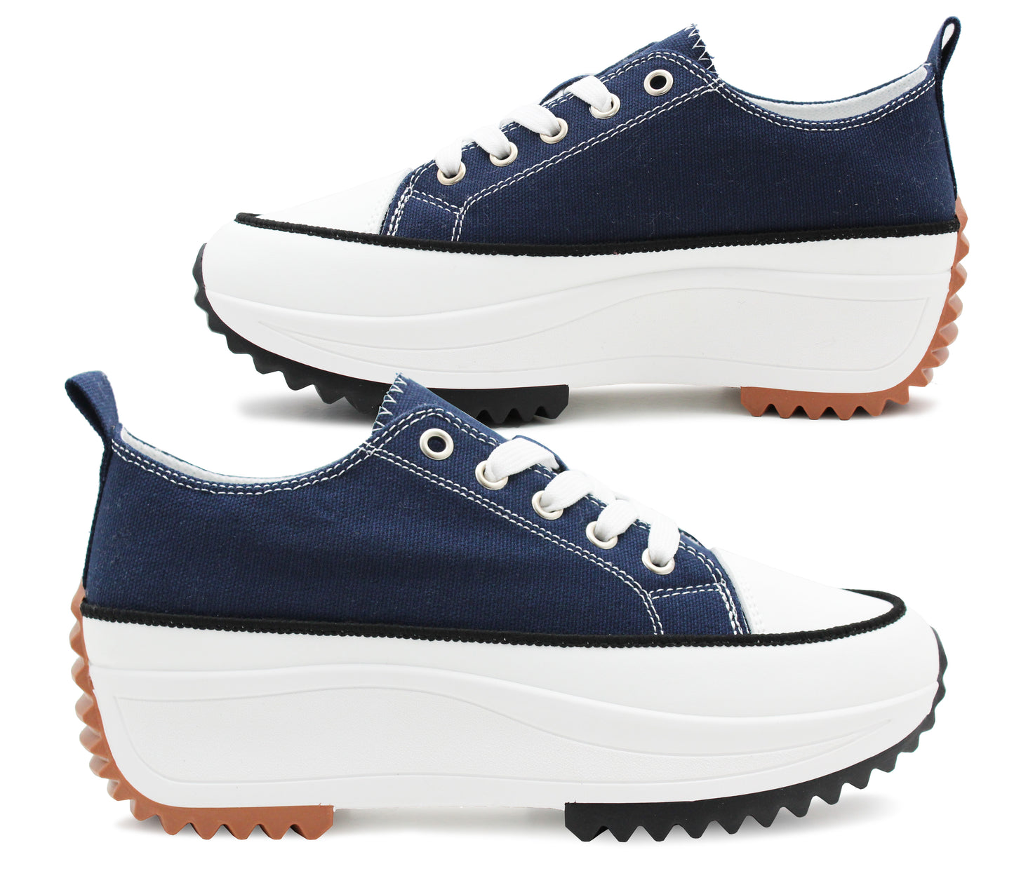 Womens Chunky Platform Sole Navy Canvas Trainers Ladies Lace Up Retro Fashion Sneakers Pumps