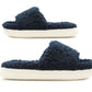 Womens Slip On Navy Fleece Sliders Warm Cosy Indoor House Shoes Backless Mule Slippers